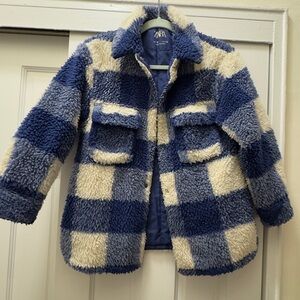 Zara Kids Blue and Cream Checkered Jacket sz 140